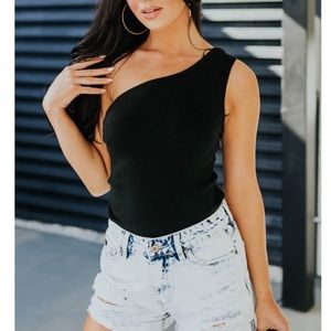 NWT Black one shoulder stretchy knit bodysuit